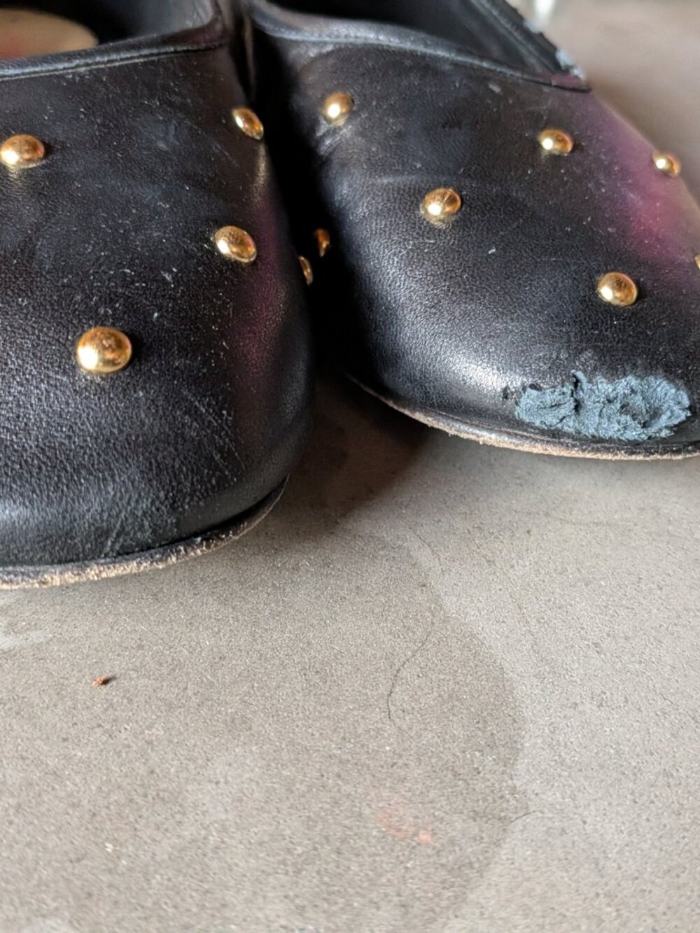 Dear Frances | Black Leather Bala Gold Studs Ballerina Flats | 38 - Picture 16 of 16